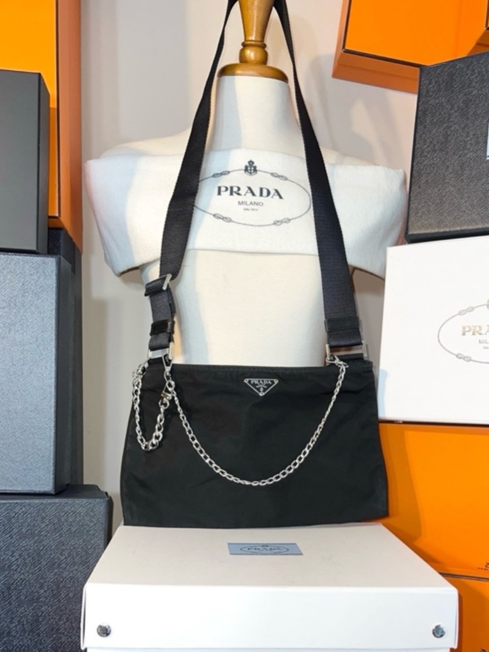 Prada⭐️Black Nylon Crossbody with added Silver Chain! Offers always welcome! - Picture 3 of 13